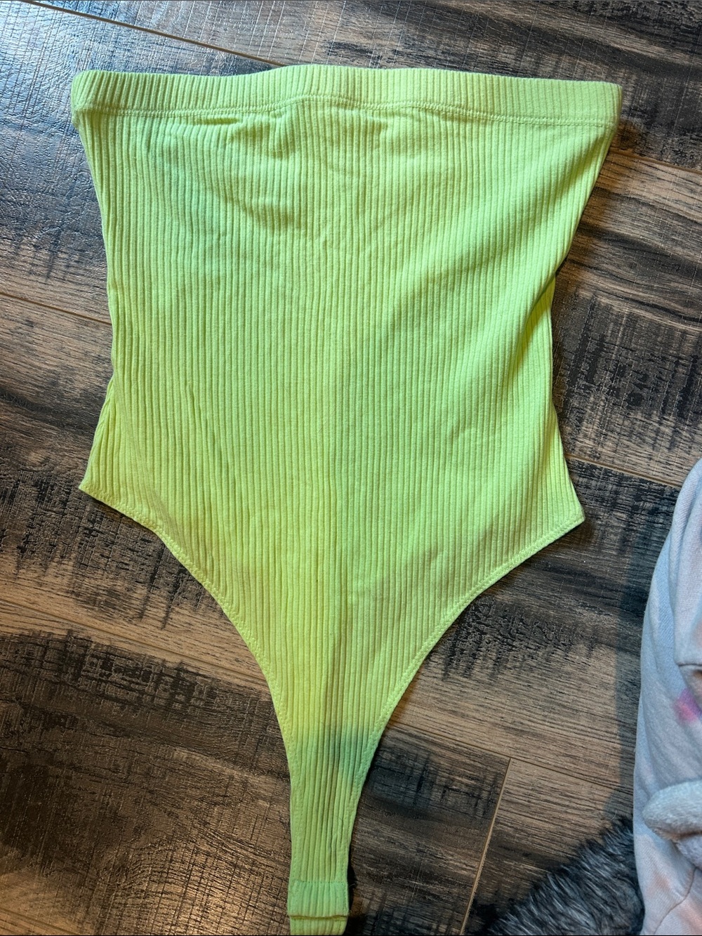 Cotton Candy Neon Lime Ribbed Strapless Bodysuit